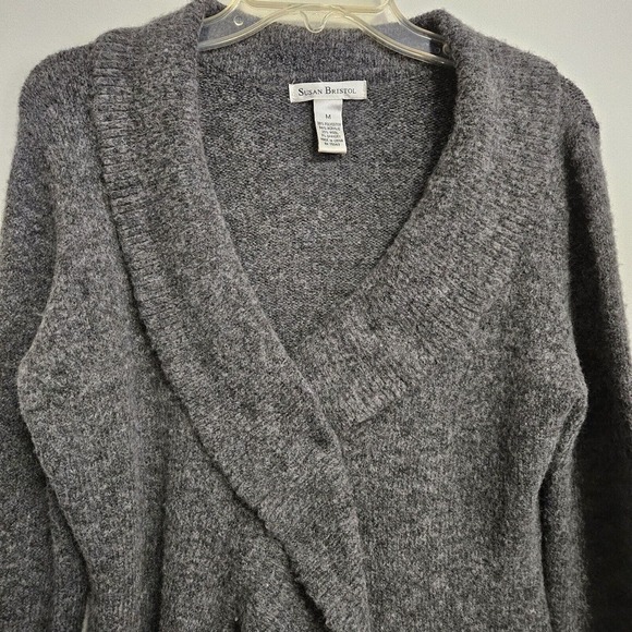 Vtg Susan Bristol Wool Blend Sweater Cardigan Waterfall Ruffled Front Sz Medium - Picture 4 of 8
